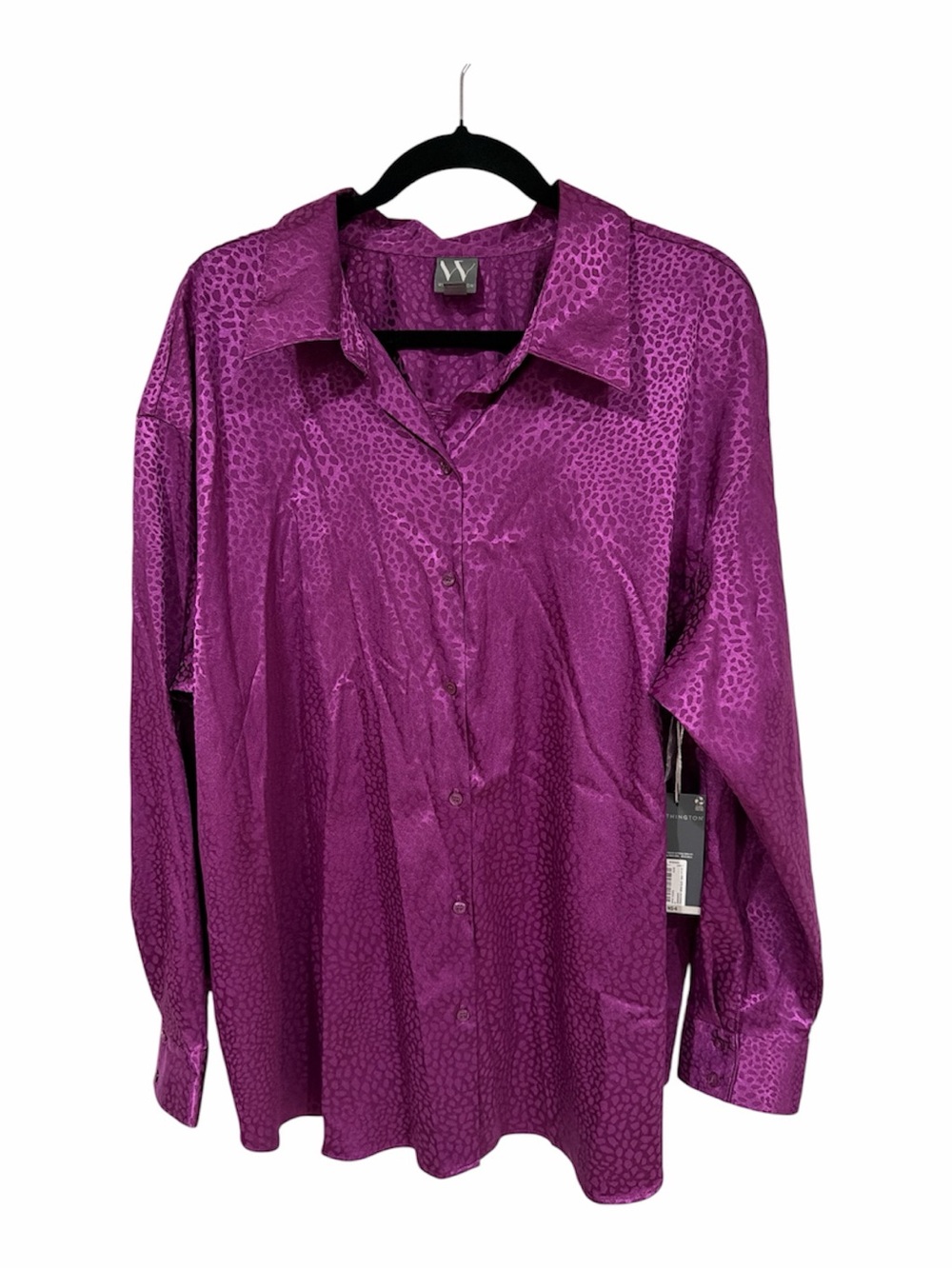 Worthington Women's Satin Button-Up Shirt in Magenta
